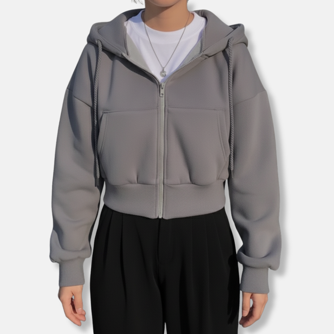 Women's oversized zip-up hoodie fleece-lined relaxed fit casual layering essential in neutral tone