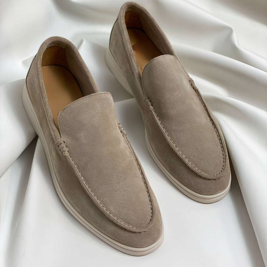 Classic slip-on leather-look loafer moccasin with stitched detailing, unisex elegant timeless style