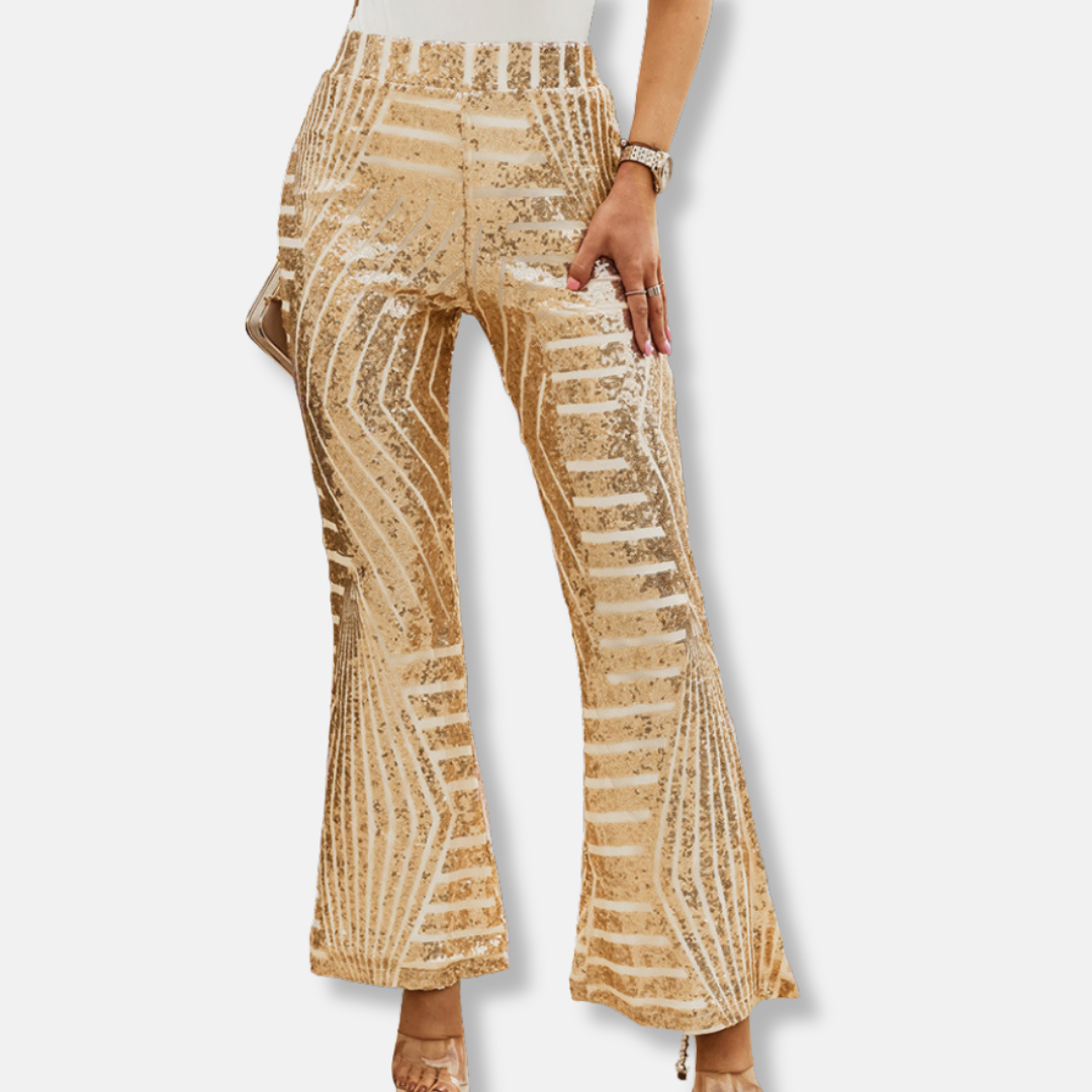 Women's high waist wide leg sequin trousers full length elegant party pants glamorous silhouette