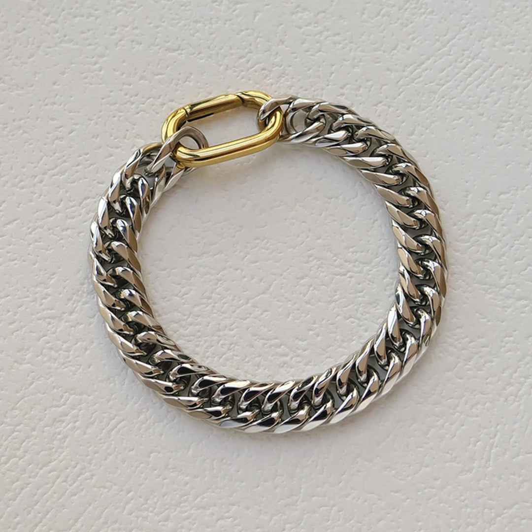 Capri Lock Bracelet 18K gold plated stainless steel 9mm wide waterproof tarnish resistant women