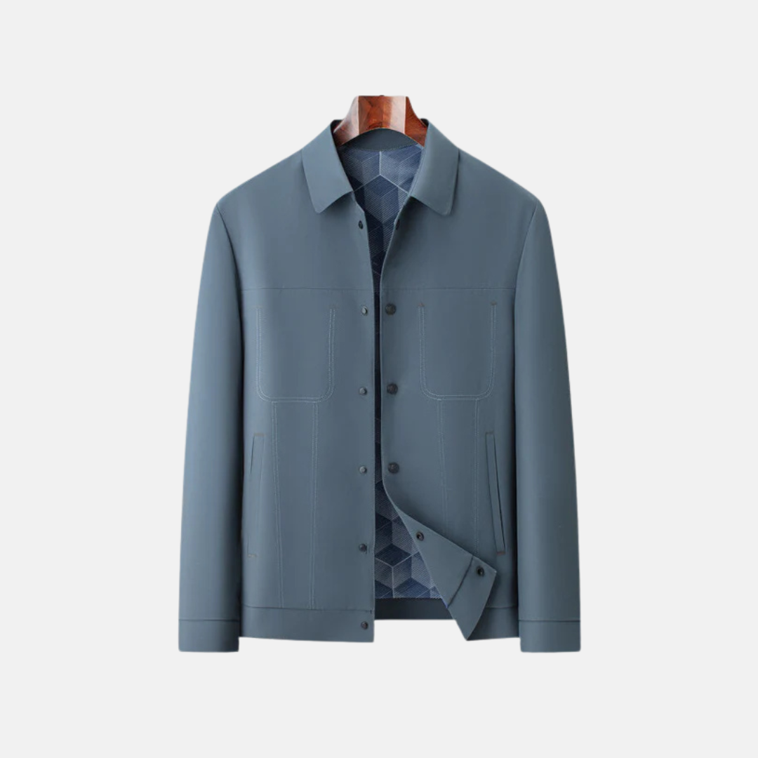 Men's casual relaxed fit button-front hip-length jacket with patterned lining, Urbann-Vibe style