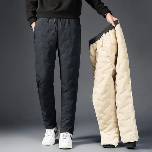 Black thermal windproof pants with moisture barrier insulation for cold weather outdoor activities