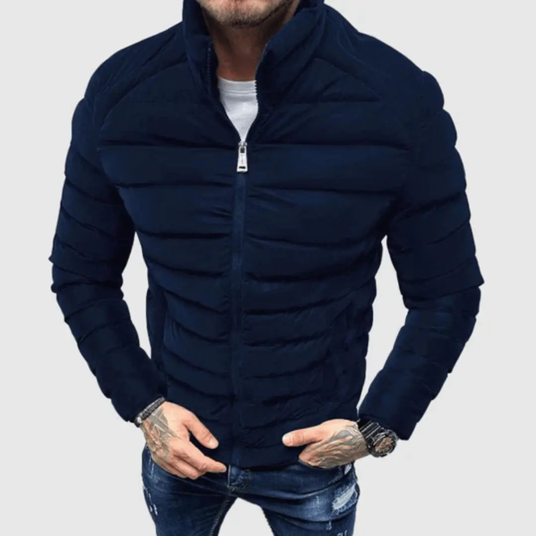Dan Arborio slim-fit navy puffer jacket with premium duck down insulation for urban style