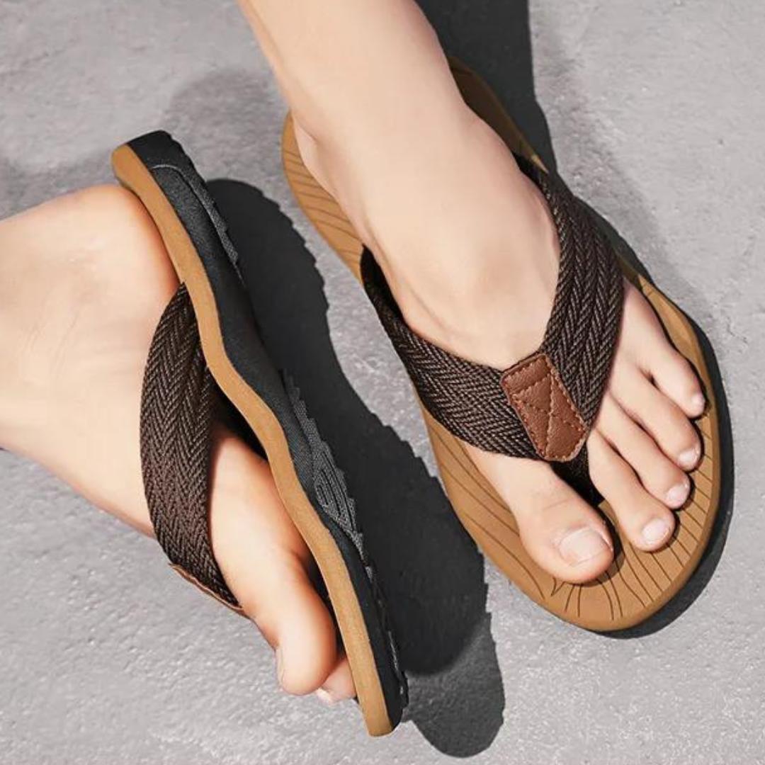 Men's gray ergonomic house slippers with breathable cushioned footbed for all-day support