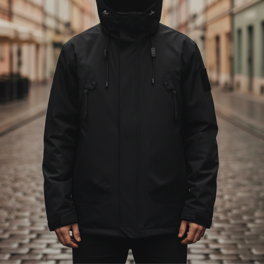 Men's waterproof technical parka windproof hooded jacket multiple pockets outdoor hiking coat