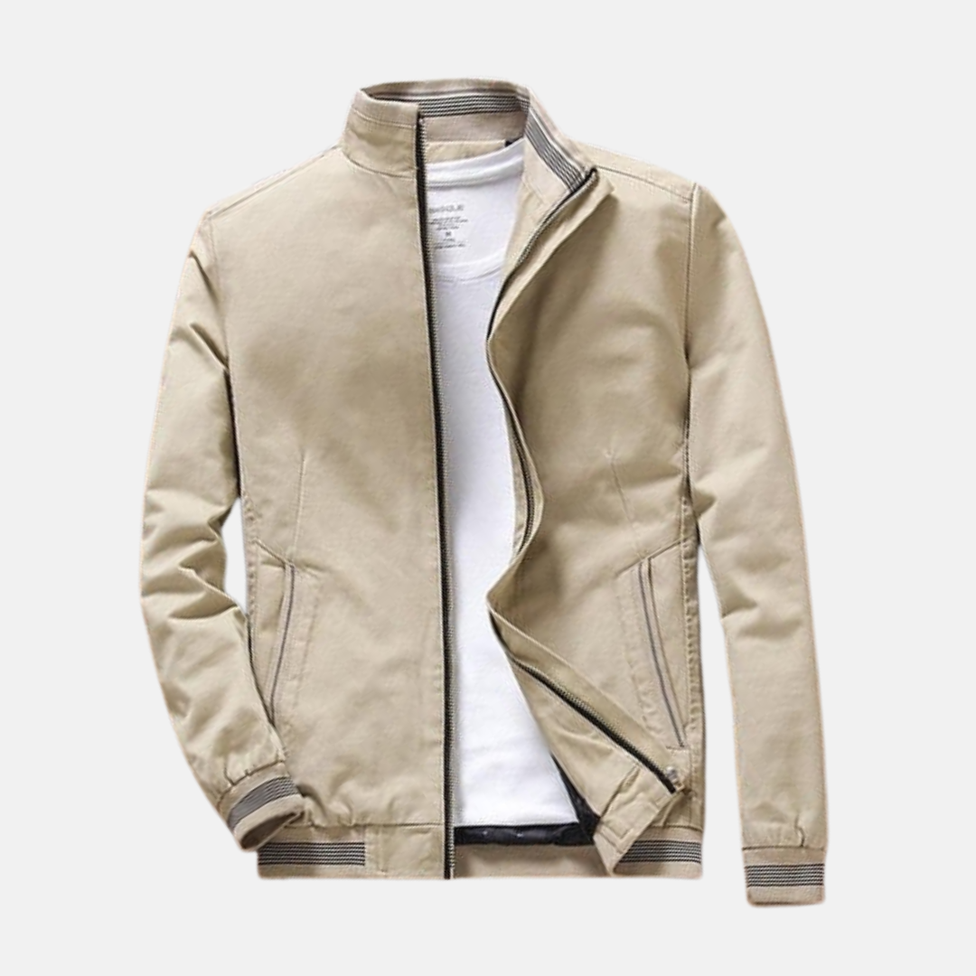 Men's relaxed fit bomber jacket breathable cotton full-zip ribbed edges casual streetwear style