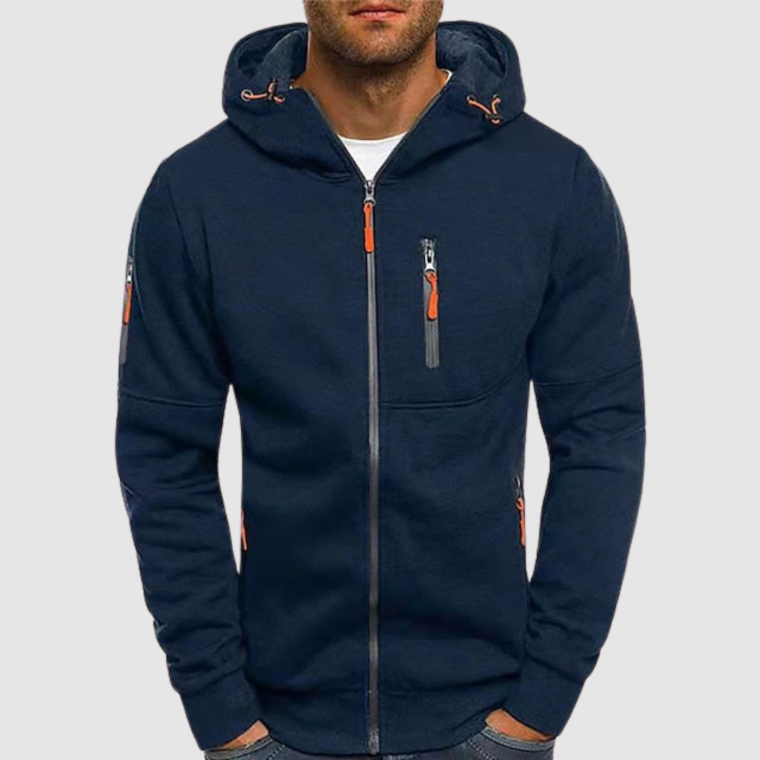 Julian unisex cotton zip hoodie in neutral tone, relaxed fit with full-length zipper for all-day comfort