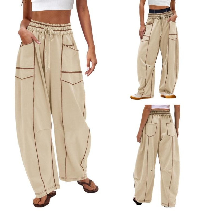 Women's barrel sweatpants high rise relaxed fit breathable soft fabric for travel and lounge