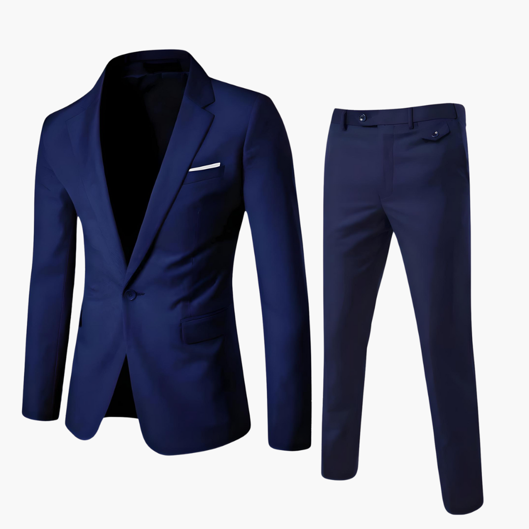 Men's slim fit suit set light gray single-button blazer and tailored trousers professional wear