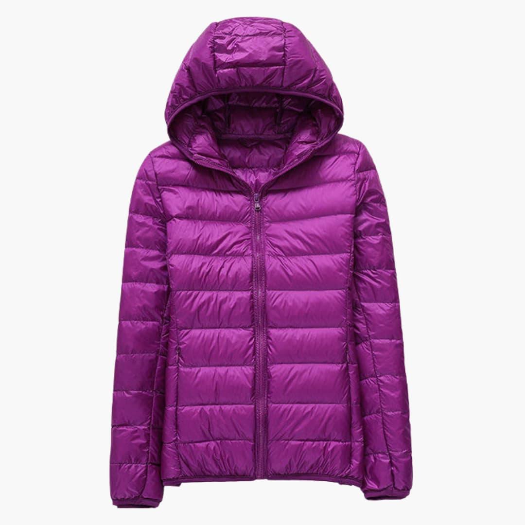Women's hooded quilted jacket full zipper hidden side pockets transitional weather everyday comfort