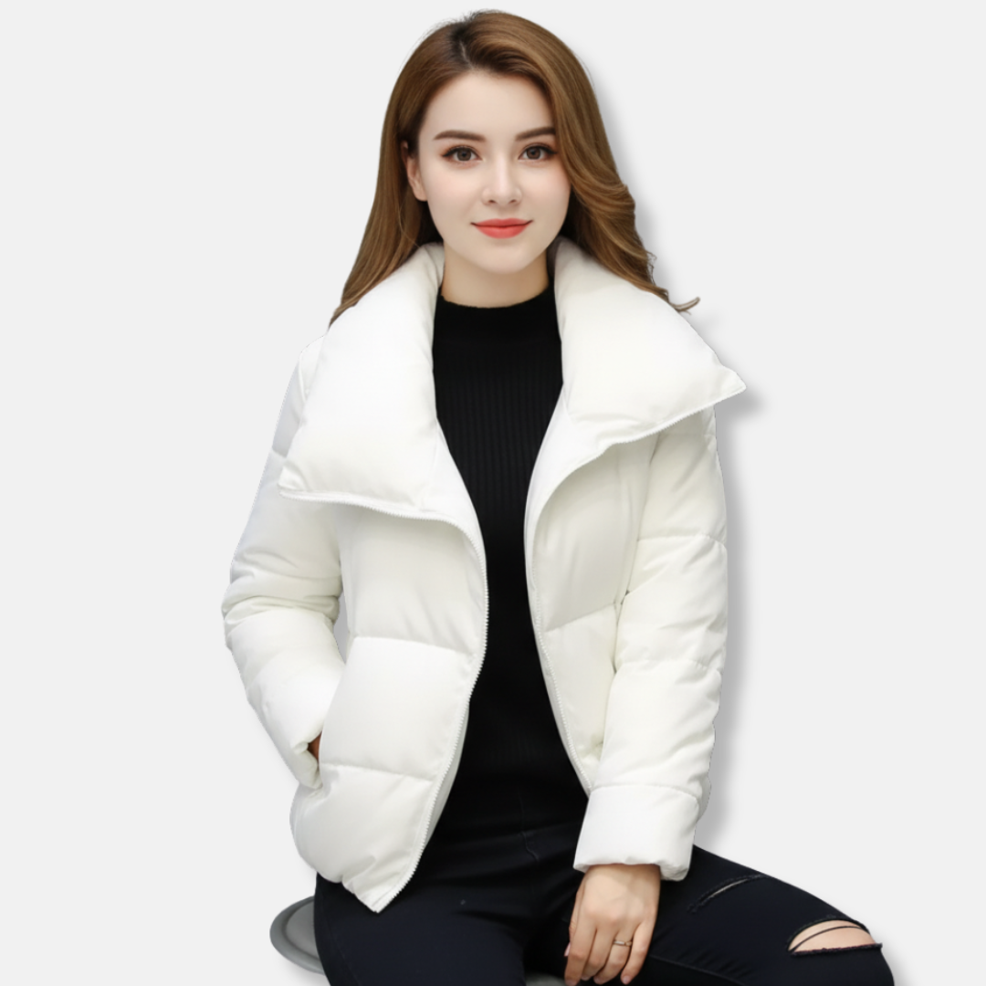 Women's black quilted padded coat funnel neck asymmetric zip regular fit winter outerwear