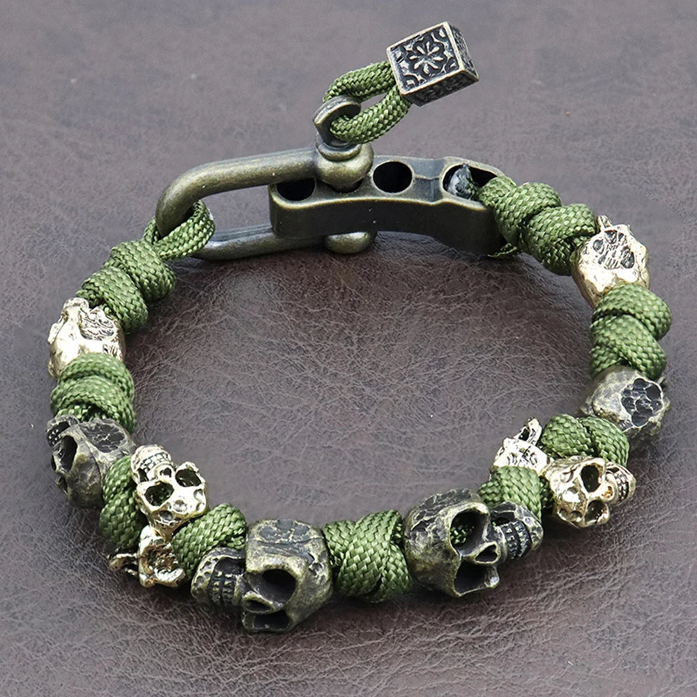 Handwoven skull paracord bracelet military-grade tactical style adjustable fit for outdoor survivalists