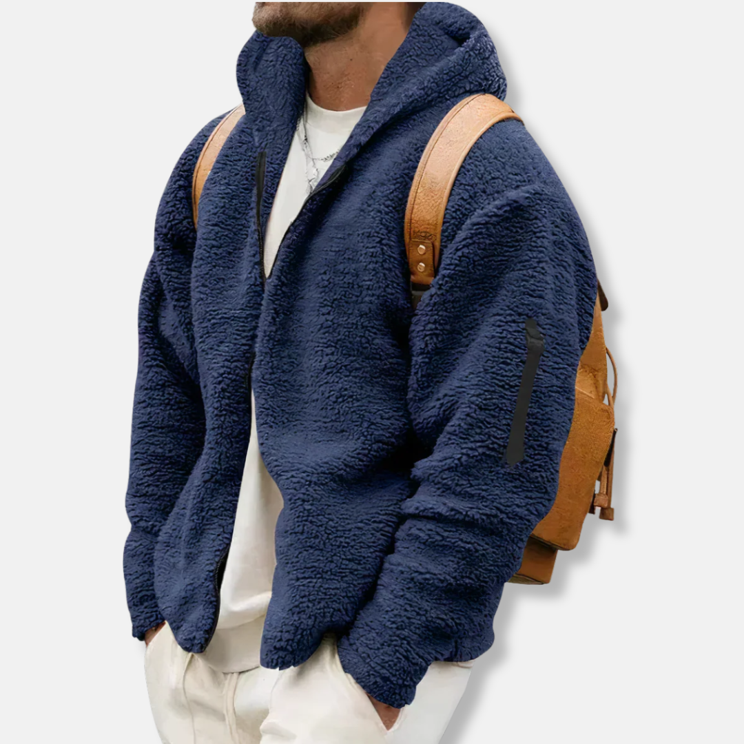Men's sherpa fleece full-zip hoodie relaxed fit plush cozy winter outerwear by Urbann-Vibe