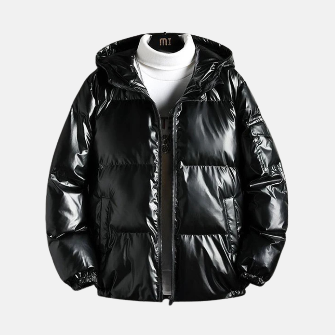 Men's oversized quilted puffer coat water-resistant hooded design in relaxed silhouette for superior warmth