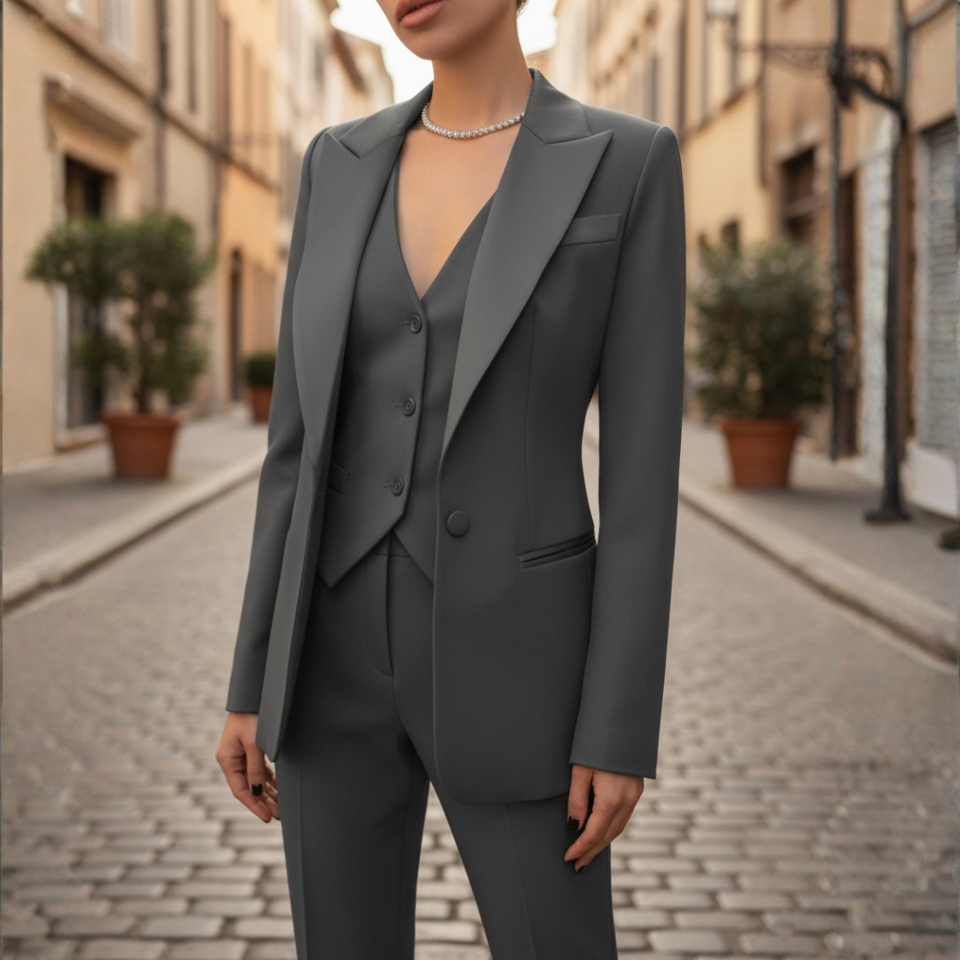 Women's three-piece suit green gray burgundy breathable jacket vest high-waisted trousers professional wear