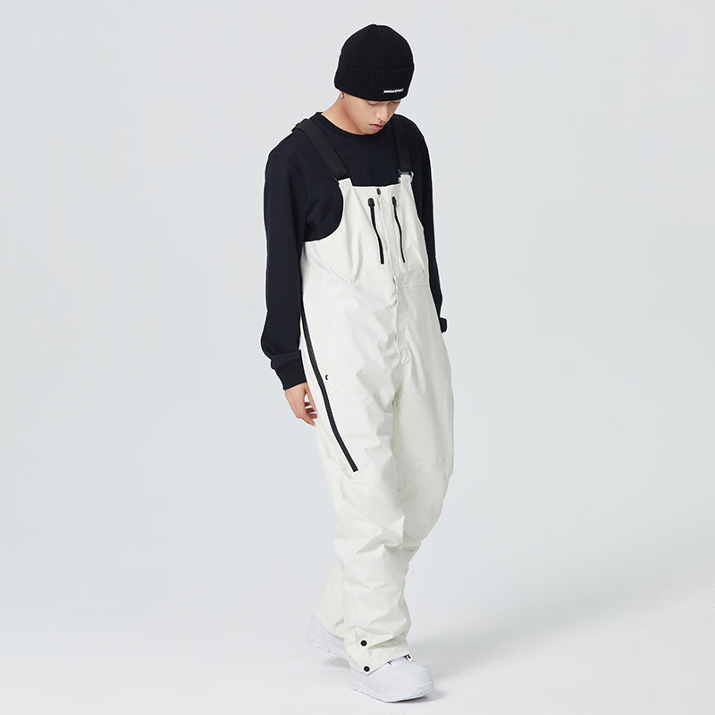 Men's black bib-style snow pants with 10K waterproof membrane and adjustable suspenders