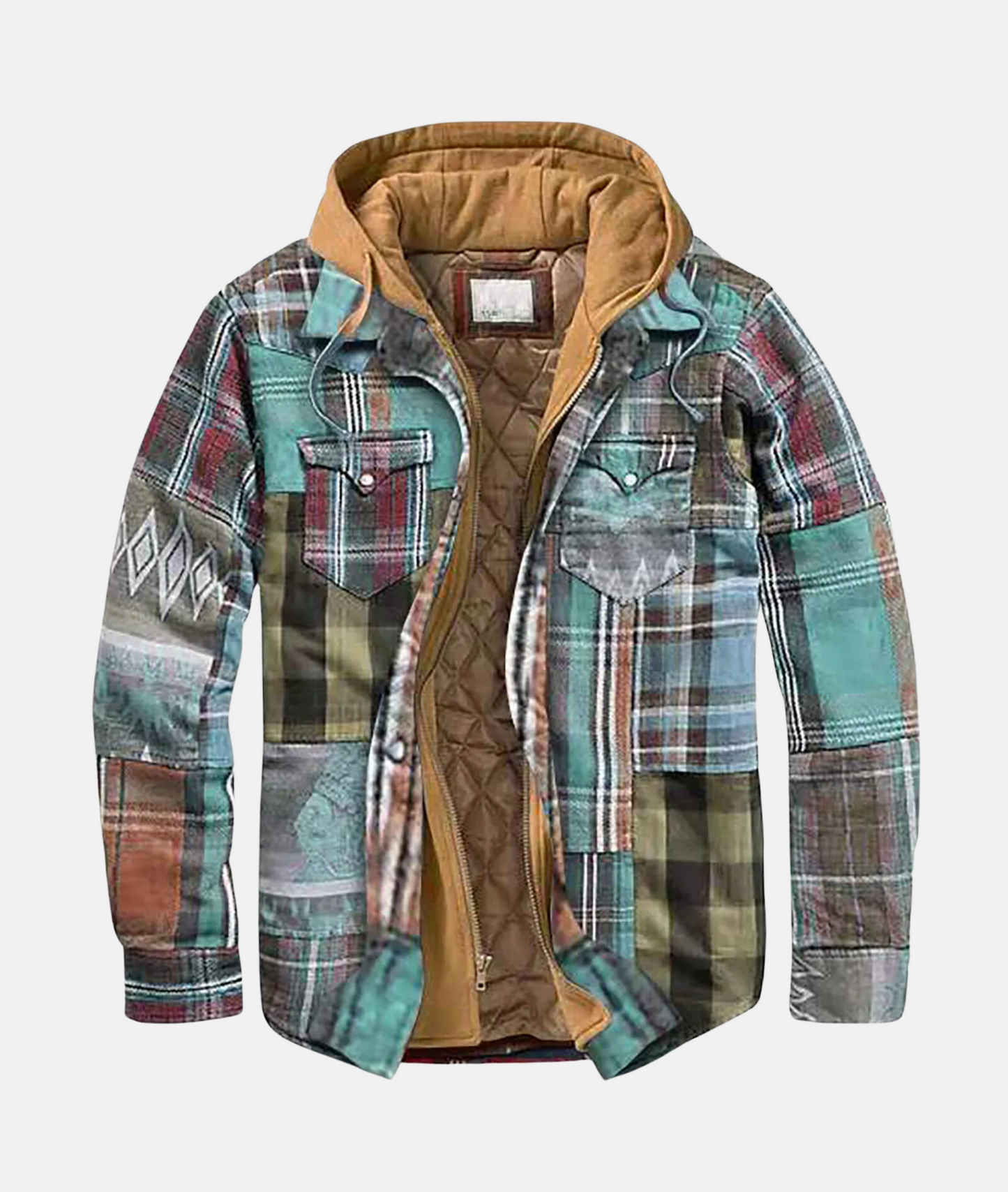 Men's plaid flannel hooded shirt jacket, soft warm winter layer with classic checkered pattern