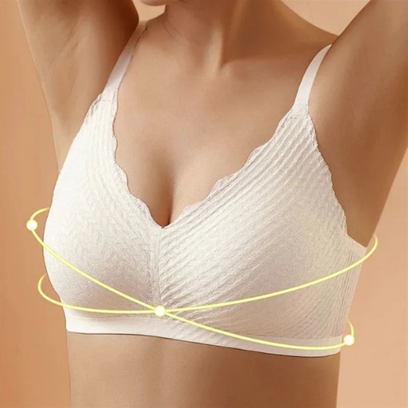 Mila wireless bra beige seamless everyday support with pain-free lift and natural contour
