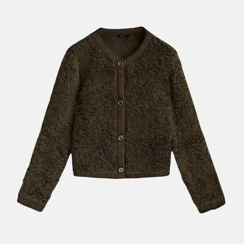 Women's cropped knit cardigan collarless round neck long sleeve soft everyday chic layering piece