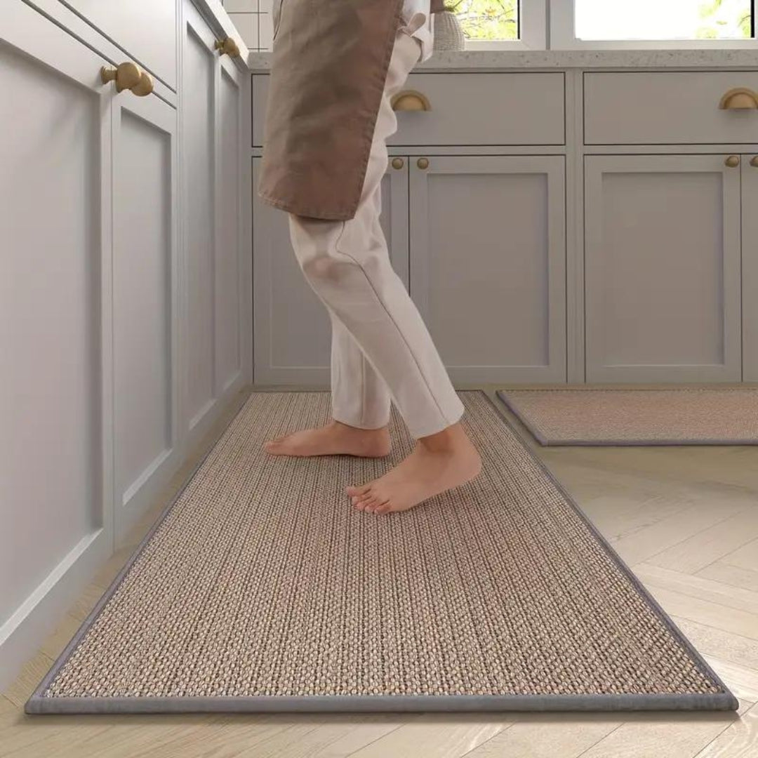 Woven kitchen mat set non-slip backing cushioned anti-fatigue comfort modern home chef coordinated runner