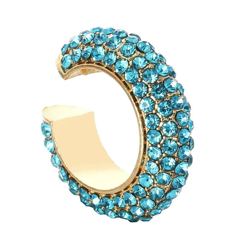 Gold silver halo pavé crystal ear cuff no piercing bold chunky sparkle high-shine alloy statement jewelry