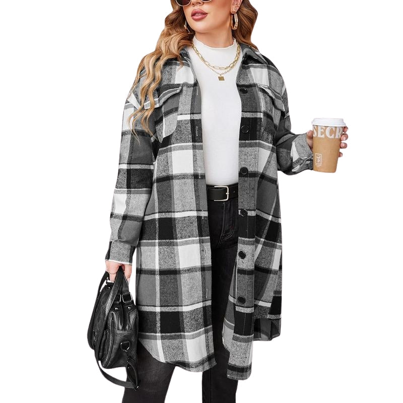 Evelyn plus-size flannel plaid shirt lightweight warmth relaxed silhouette easy layering curvy women