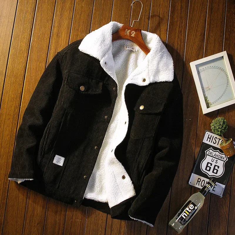Unisex corduroy jacket vibrant color relaxed fit with deep pockets and premium snap buttons everyday wear