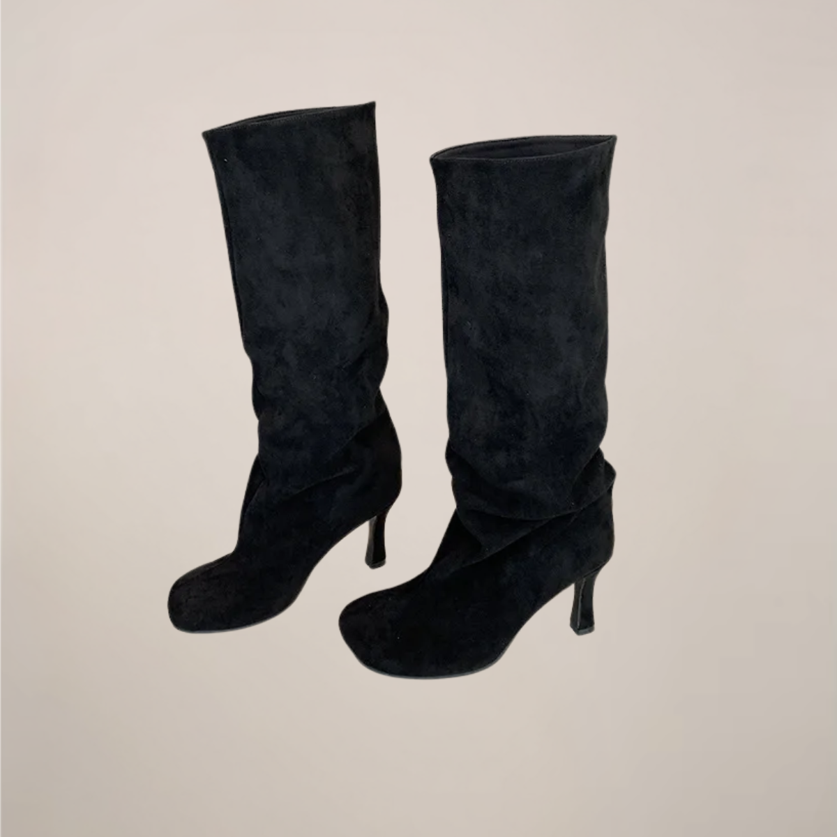 Women's knee-high slouch boots peep toe sculpted wedge heel lift comfort smart-casual fashion