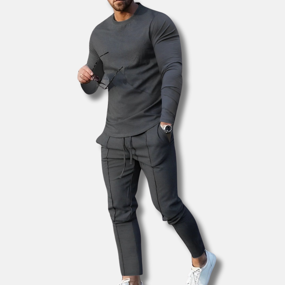 Men's slim fit two-piece sweatsuit set cotton blend breathable Nordic-style athletic comfort