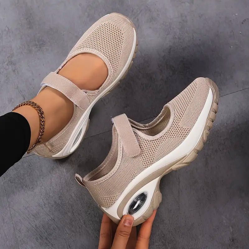Women's white Mary Jane orthopedic sneakers with air cushion sole and supportive arch design