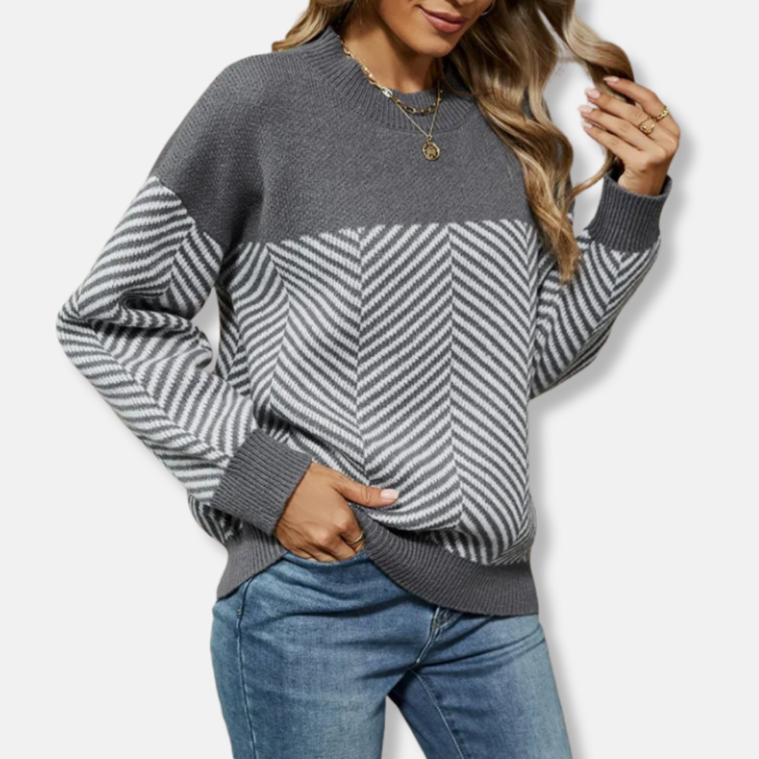 Women's relaxed fit chevron knit sweatshirt ribbed crew neck long sleeve cozy textured pullover