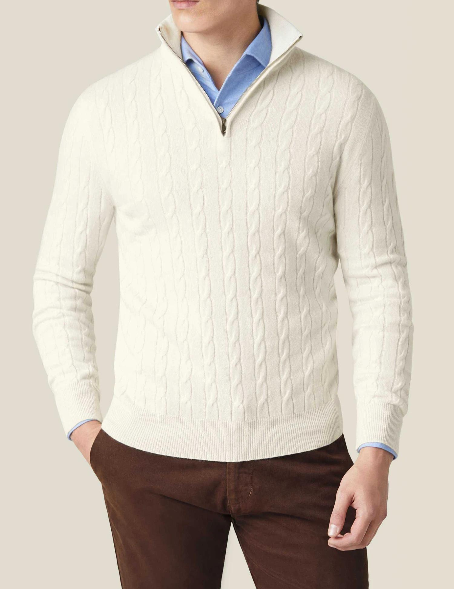 Men's cable knit wool blend half-zip sweater smart casual warm textured pullover