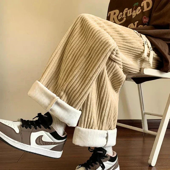 Corduroy sweatpants unisex wide straight-leg lounge pants with adjustable drawstring waist