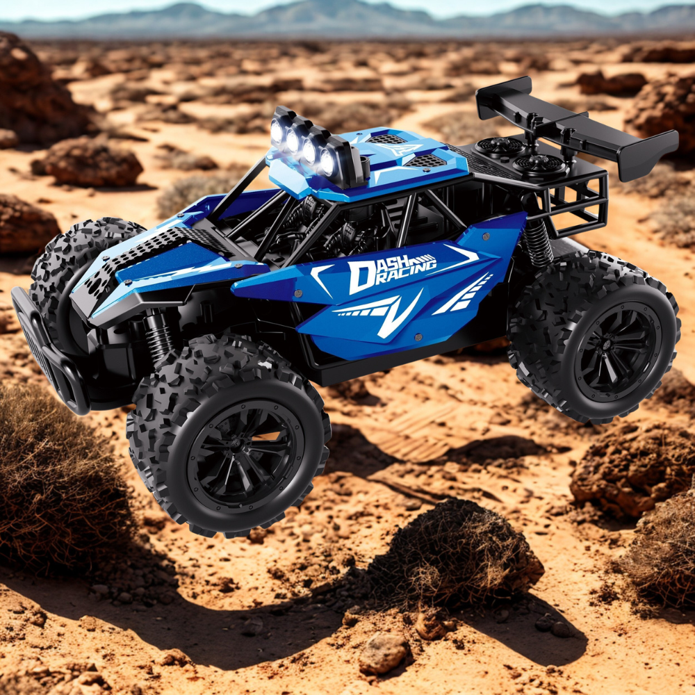 Black alloy RC car with LED headlights, high-speed 2.4GHz remote control for kids ages 3+