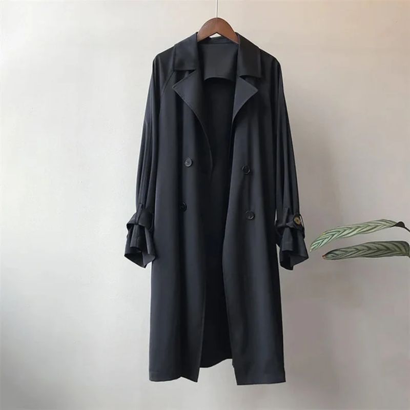 Lyssan beige trench coat slim silhouette breathable fine-woven fabric for professional women