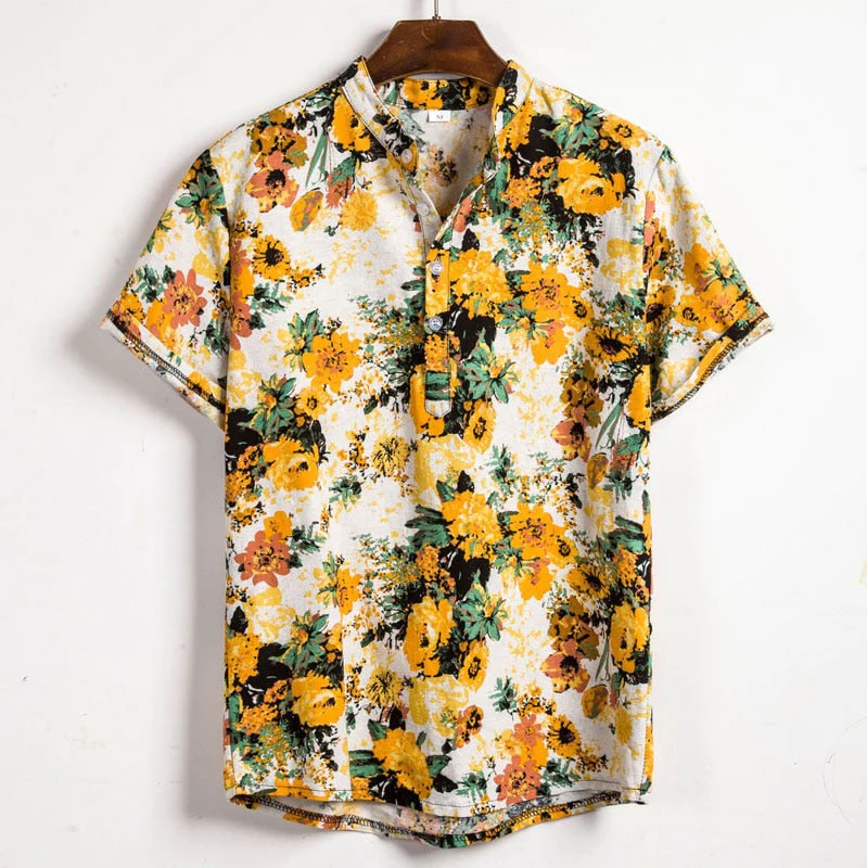 Men's casual elegant floral paradise short sleeve shirt in vibrant summer print