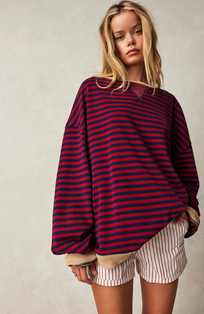 Women's oversized striped knit sweater relaxed fit vibrant multicolored cozy everyday style