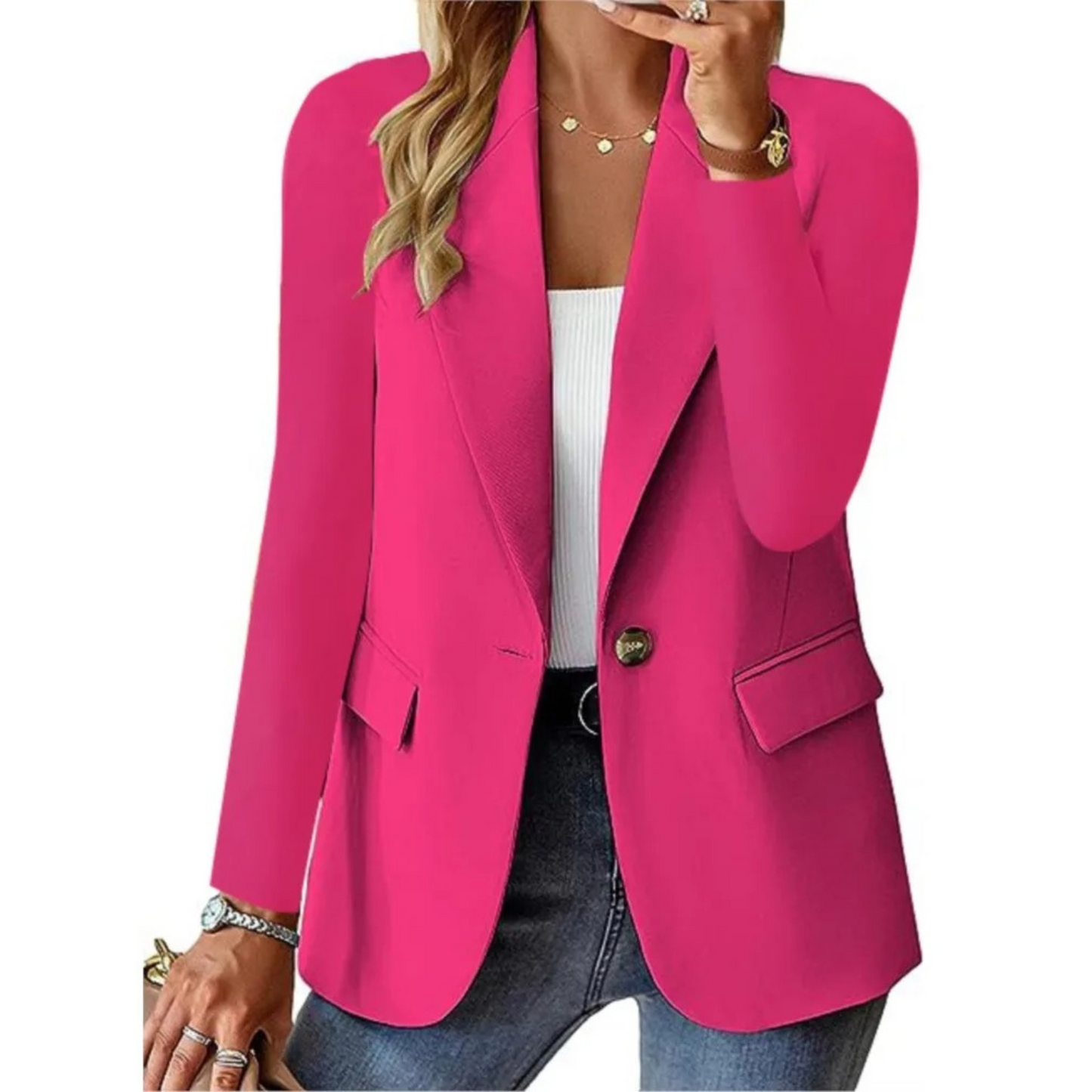 Women's slim fit blazer notch lapel single-breasted button closure office to evening wear