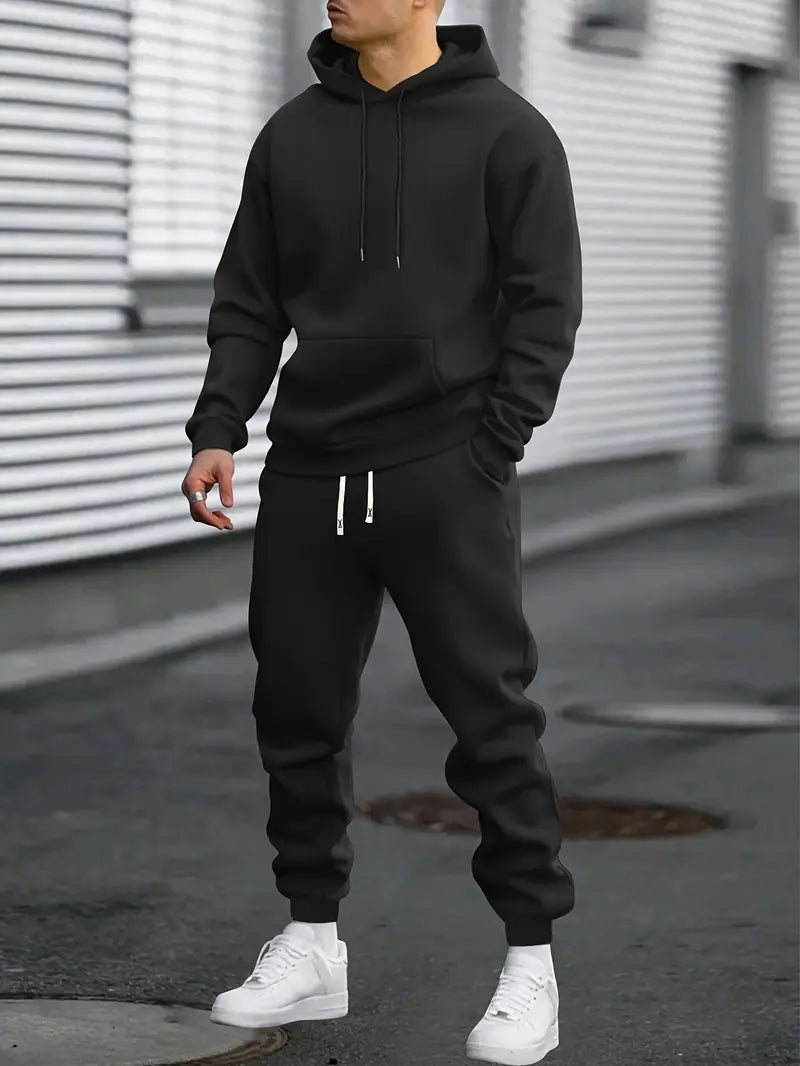 Men's coordinated sweater set with matching top and bottoms, casual relaxed fit in neutral tones
