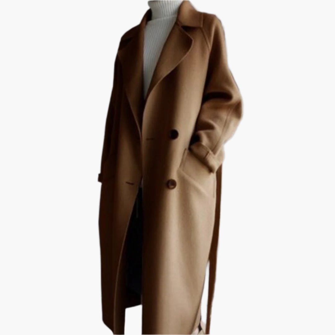 Women's classic lapel front winter coat tailored silhouette timeless warmth structured fit