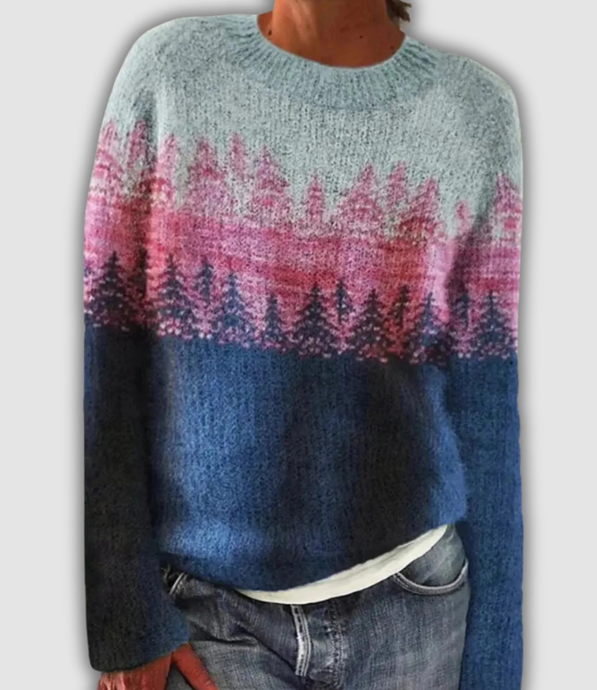 Retro Christmas sweater forest green gradient cozy knit holiday pattern for festive layering