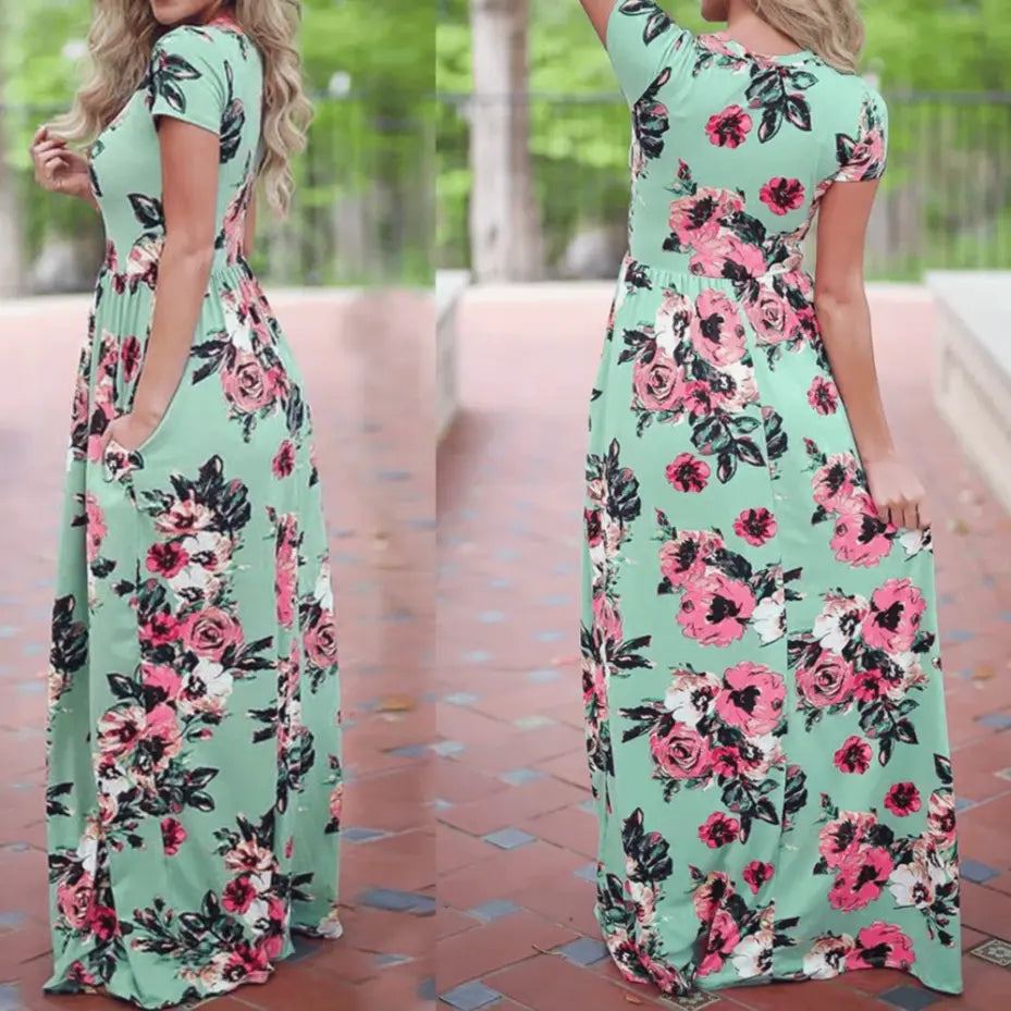 Ramonda vibrant floral maxi dress women soft cotton-polyester blend breathable day-to-night style