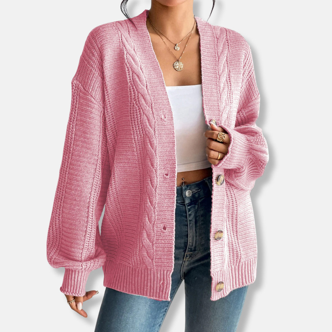 Women's oversized cable knit cardigan wool blend cozy fall layer relaxed silhouette Urbann Vibe