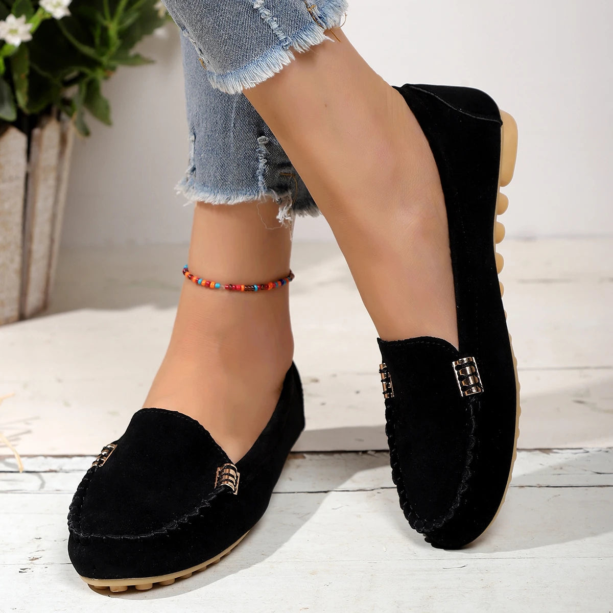 Harper women's denim slip-on flats with cushioned insole and anti-slip sole for all-day comfort
