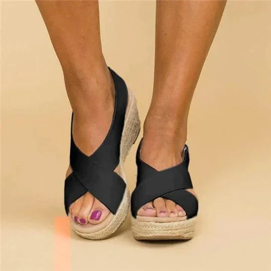 Women's casual wedge platform sandals with cross strap slingback, open toe, lightweight summer style