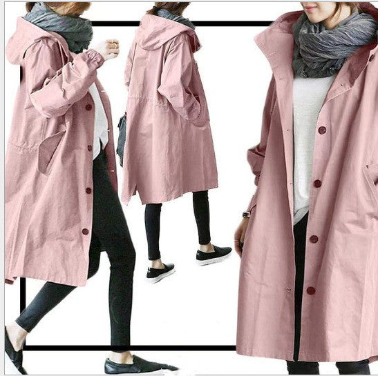 Women's casual mid-length windbreaker jacket with long sleeves, lightweight windproof relaxed fit