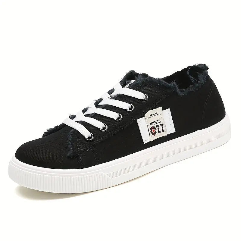 Women's white canvas sneakers with frayed vintage edges, lightweight breathable cushioned insole casual style