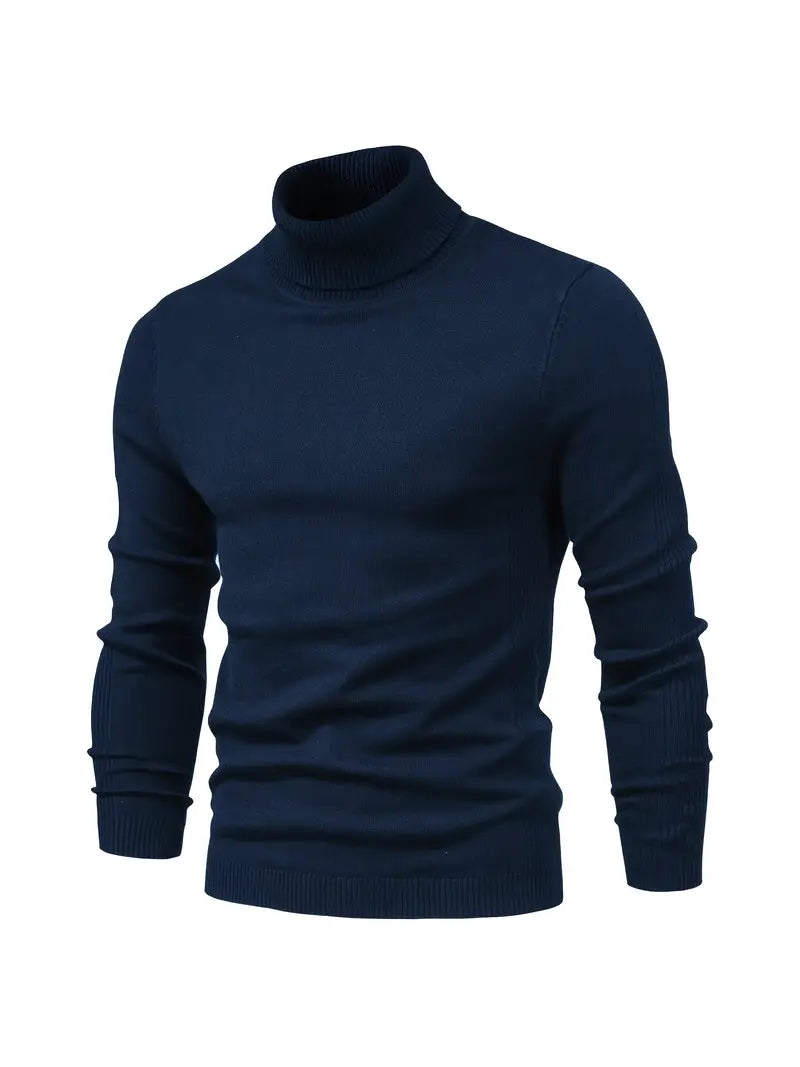 Men's slim-fit turtleneck sweater with high neck long sleeves ideal for layering in cold weather