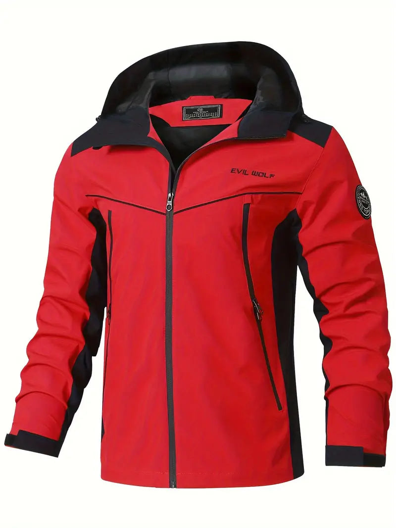 Waterproof outdoor jacket with reflective pattern, lightweight fit for hiking and all-weather adventures