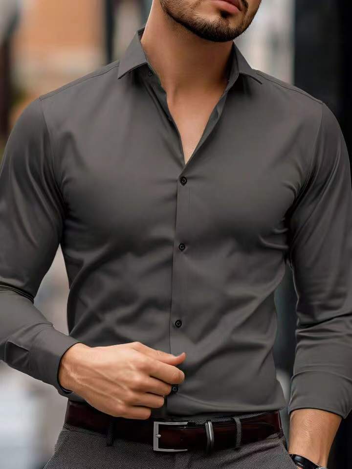 Men's tailored long sleeve dress shirt classic collar slim formal fit sharp silhouette